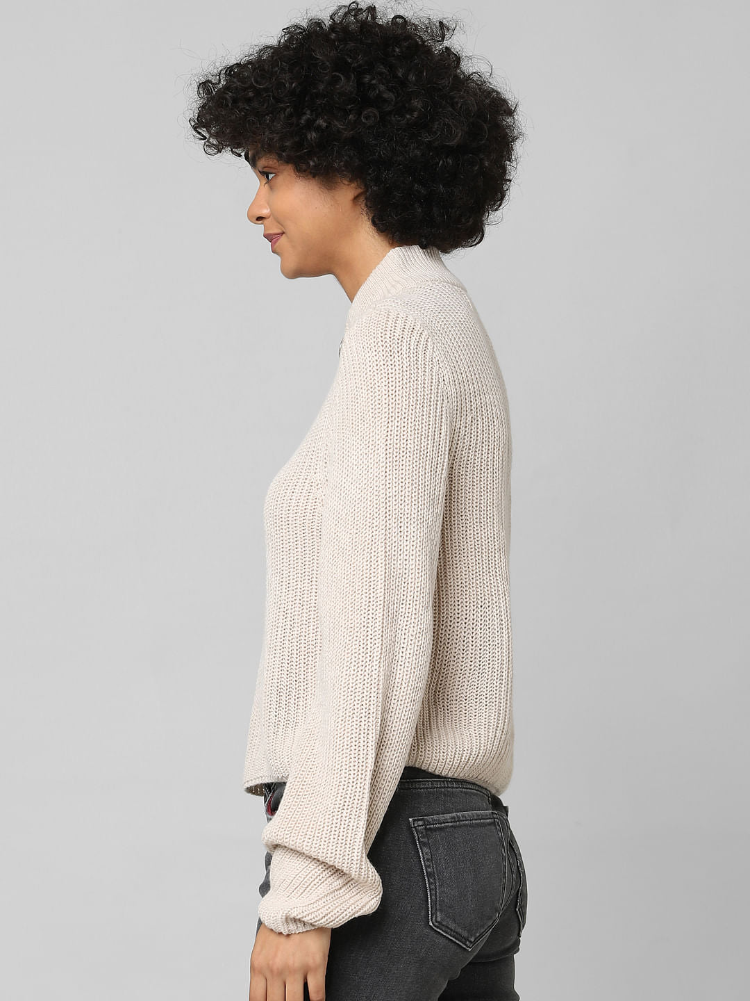 Brown High Neck Ribbed Pullover