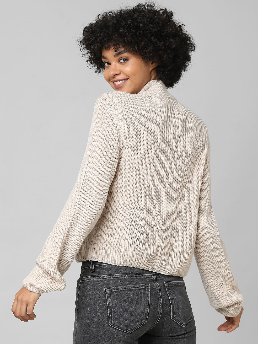 Brown High Neck Ribbed Pullover