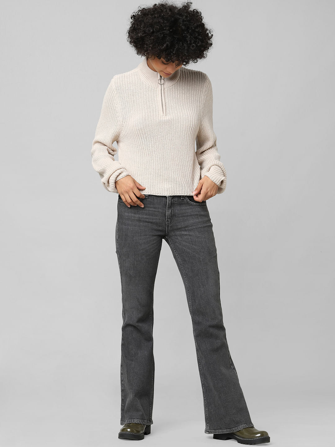 Brown High Neck Ribbed Pullover