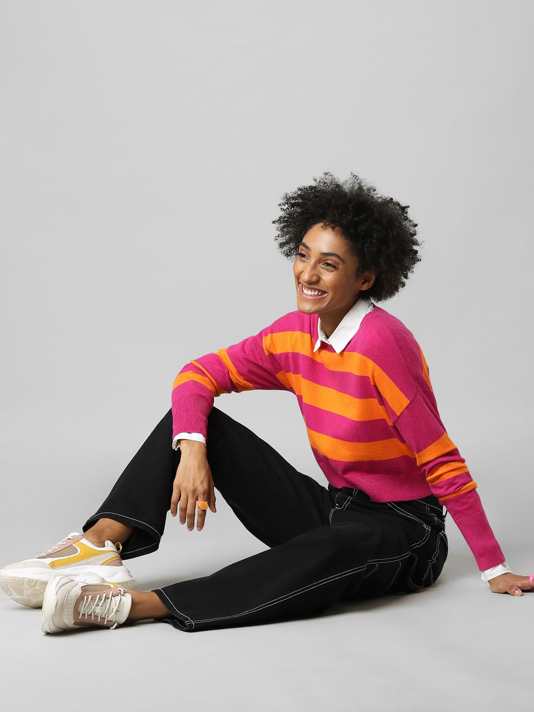 Pink Striped Cropped Pullover