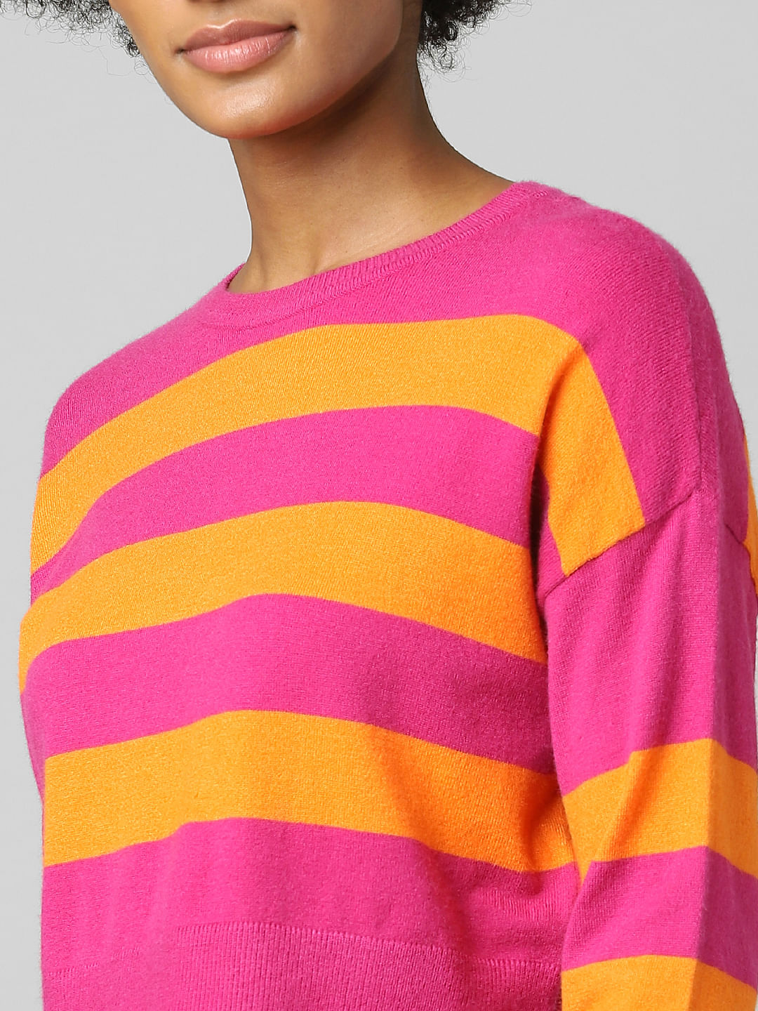 Pink Striped Cropped Pullover