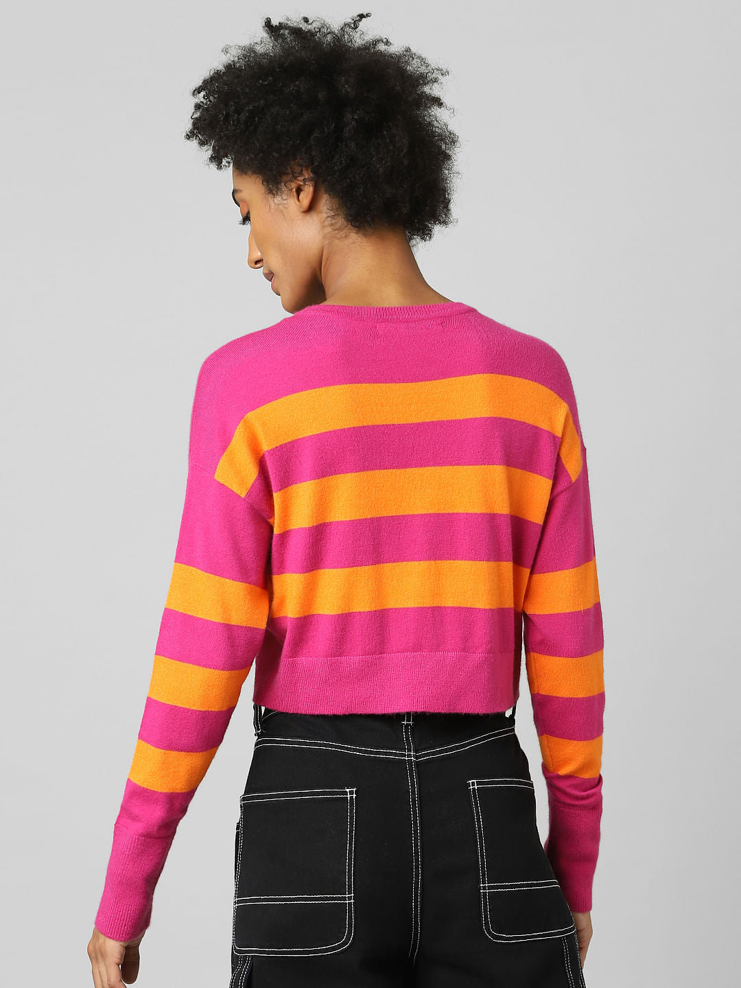 Pink Striped Cropped Pullover