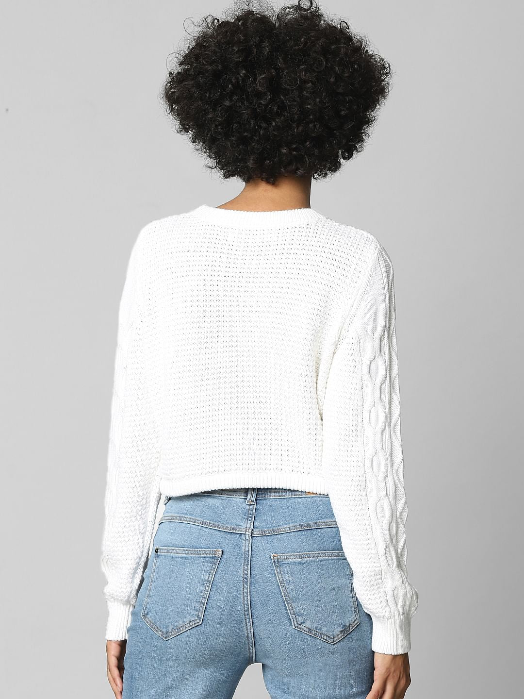 White Cable Knit Cropped Pullover