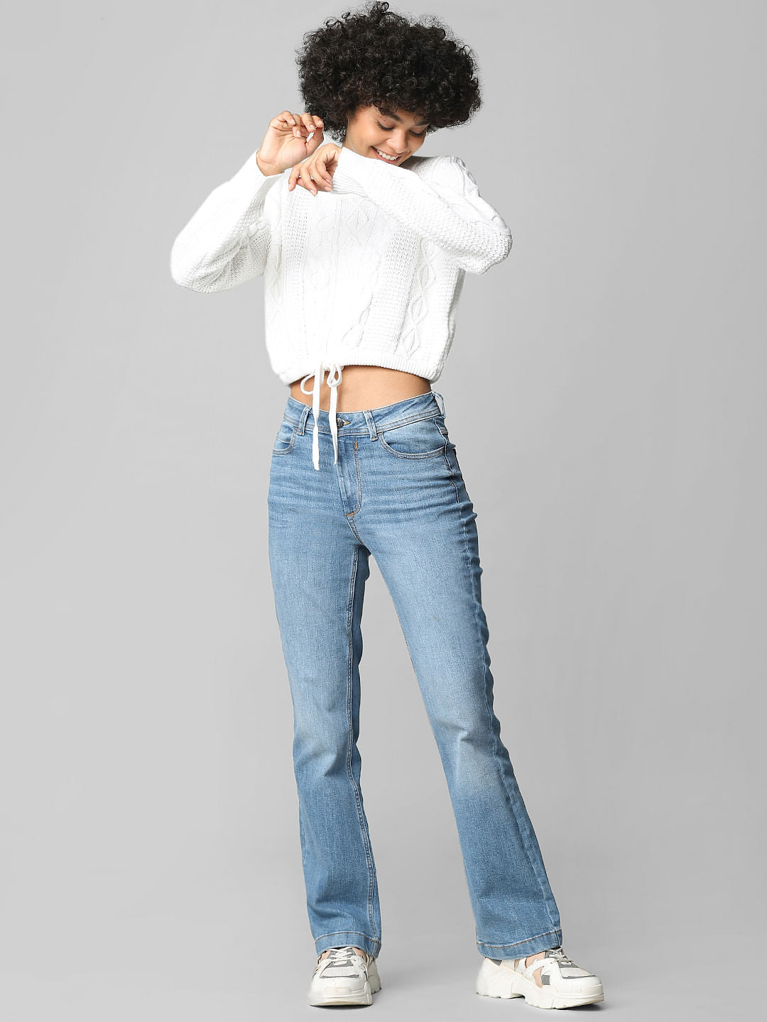 White Cable Knit Cropped Pullover