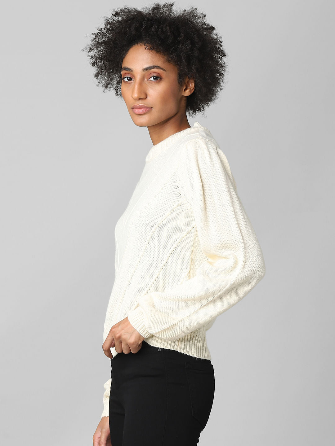 Beige Puff Sleeves Pullover