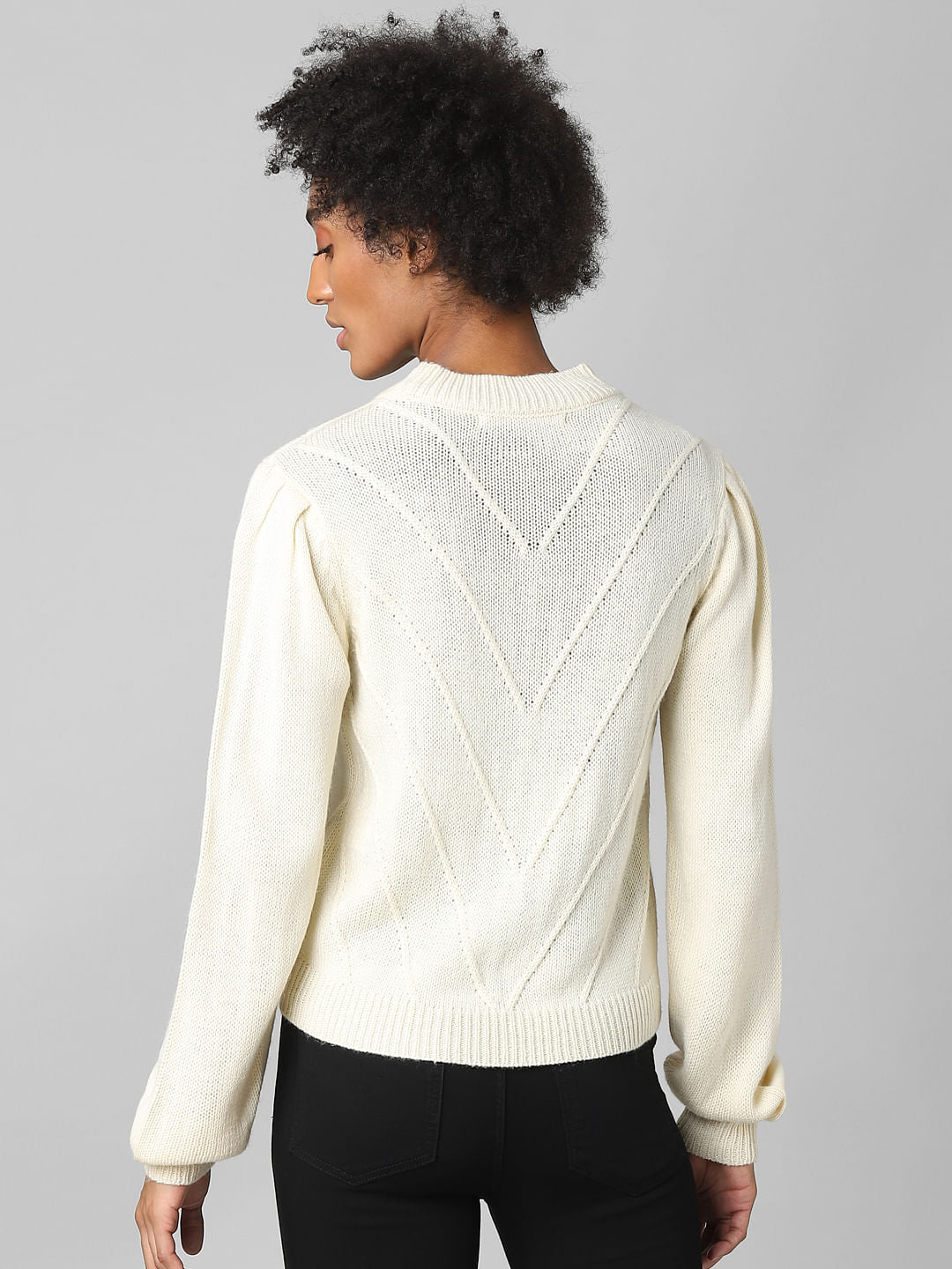 Beige Puff Sleeves Pullover