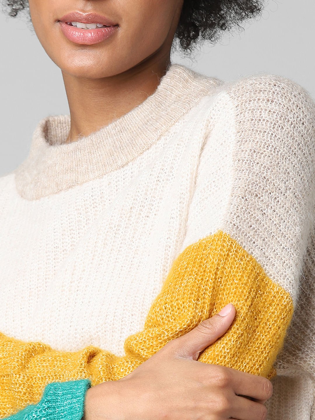 Beige Colourblocked Pullover