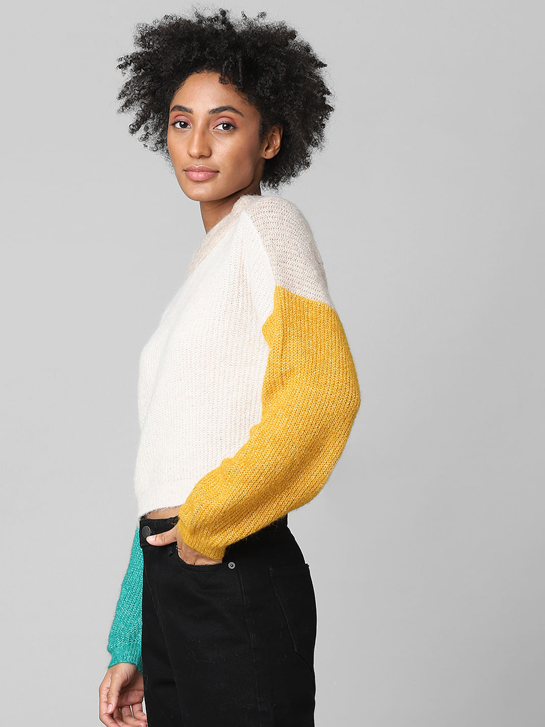 Beige Colourblocked Pullover