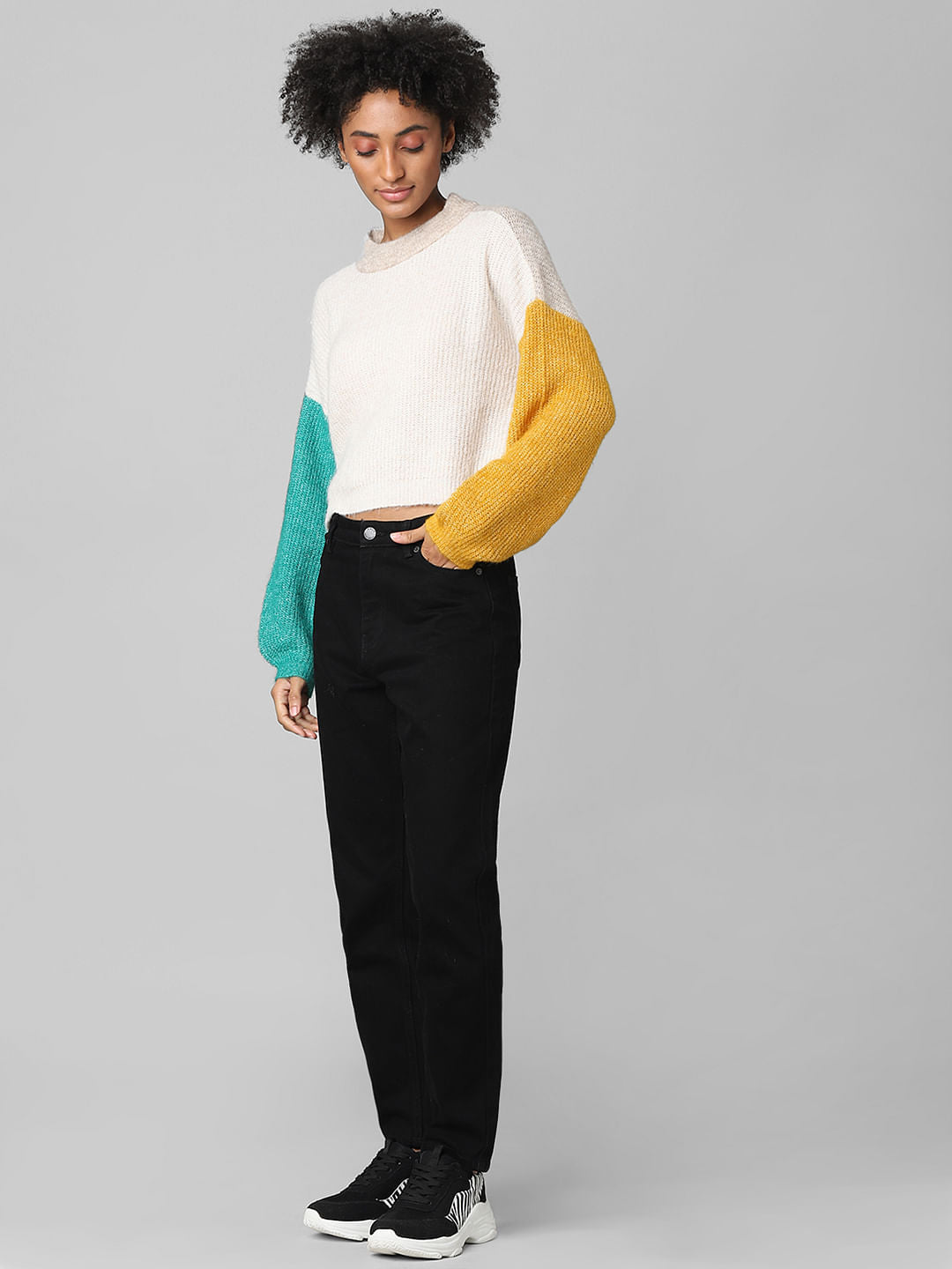 Beige Colourblocked Pullover