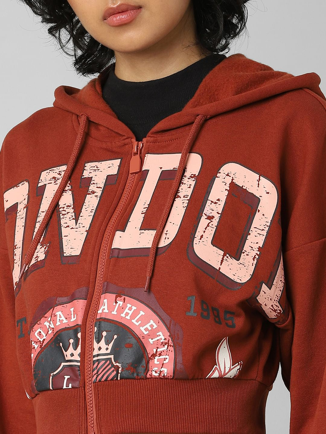 Brown Printed Zipped Co-Ord Sweatshirt