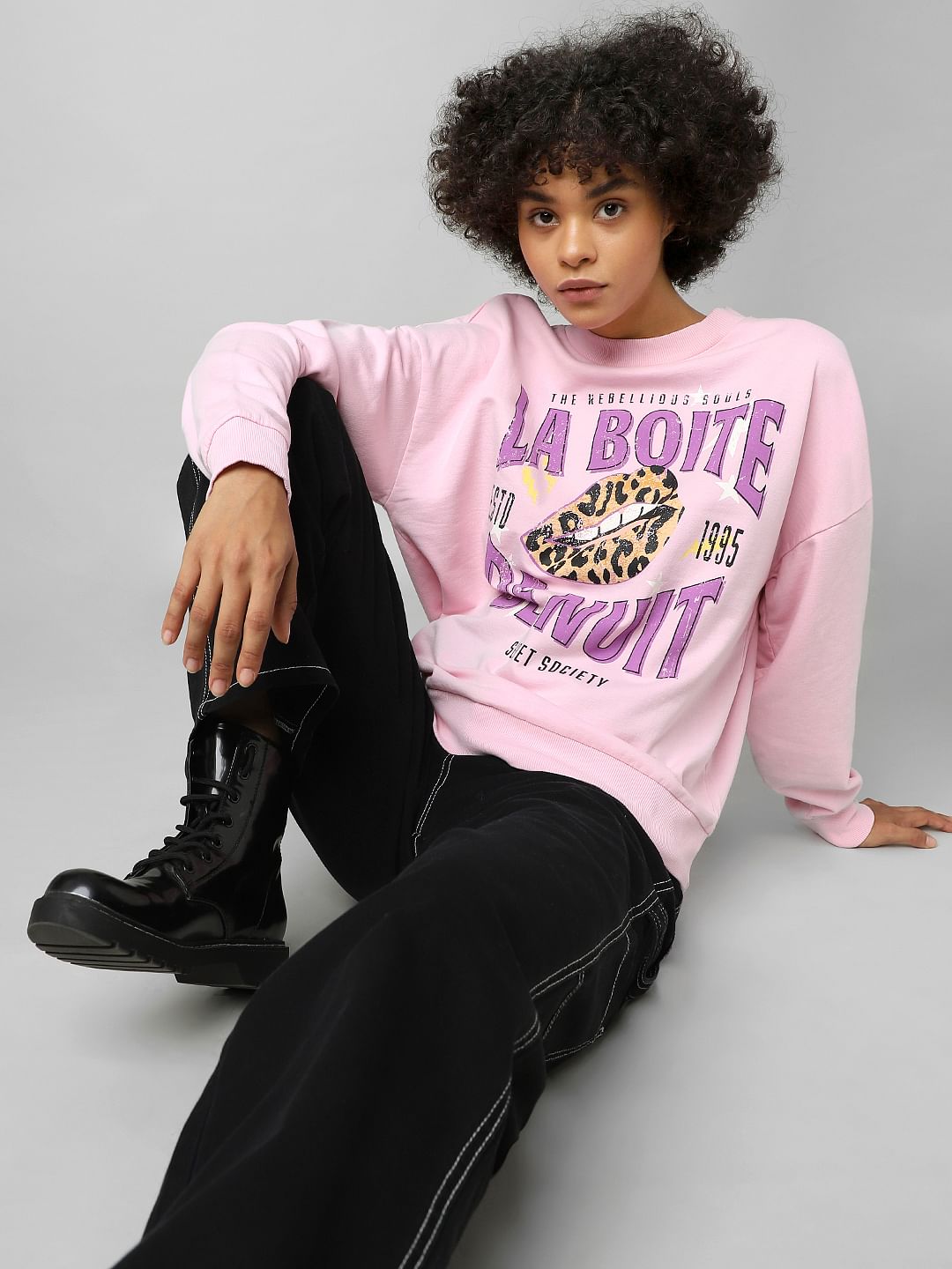 Pink Typographic Print Sweatshirt