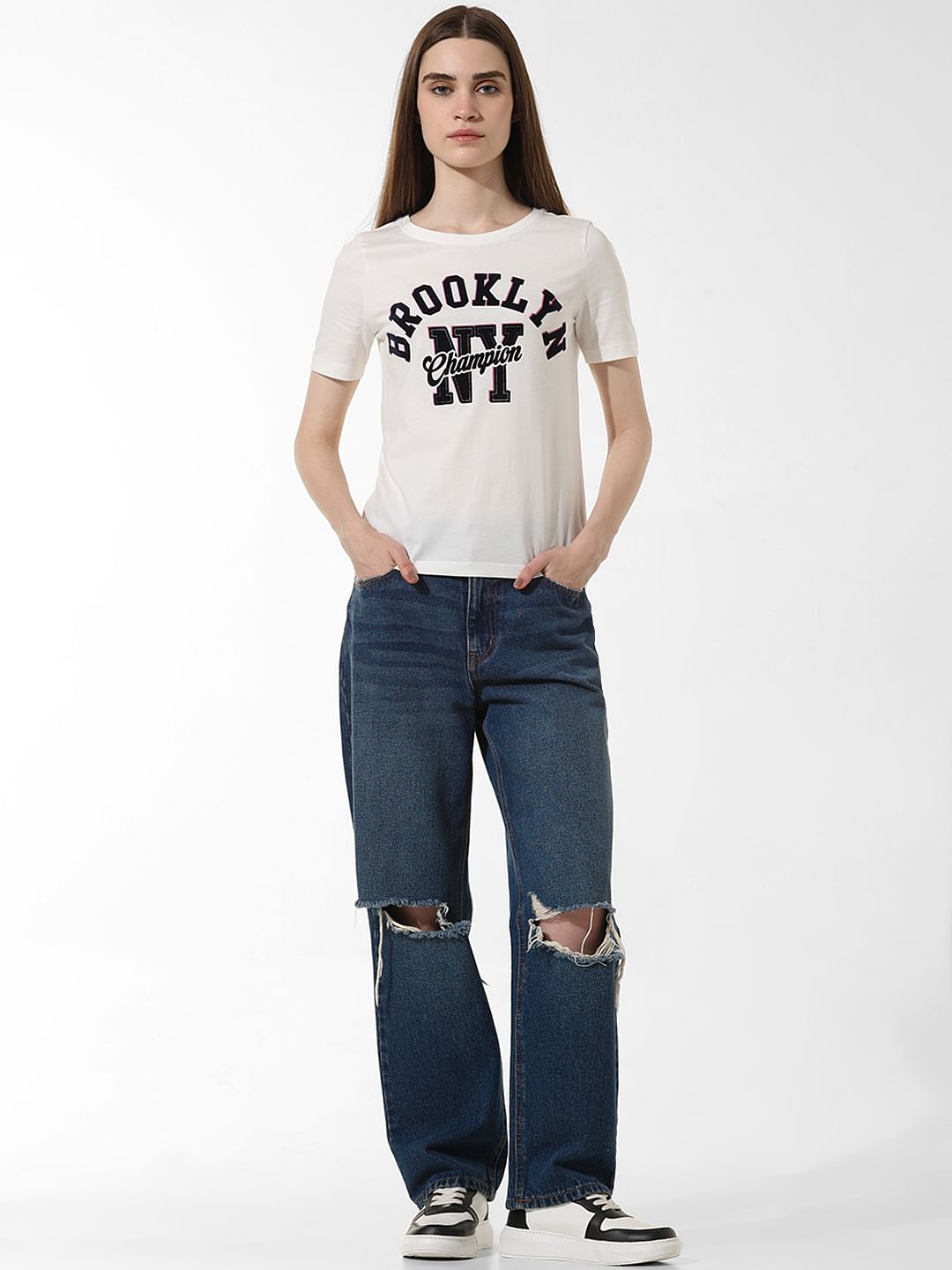 White Text Print T-Shirt