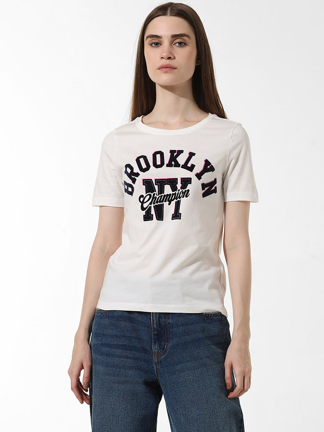 White Text Print T-Shirt