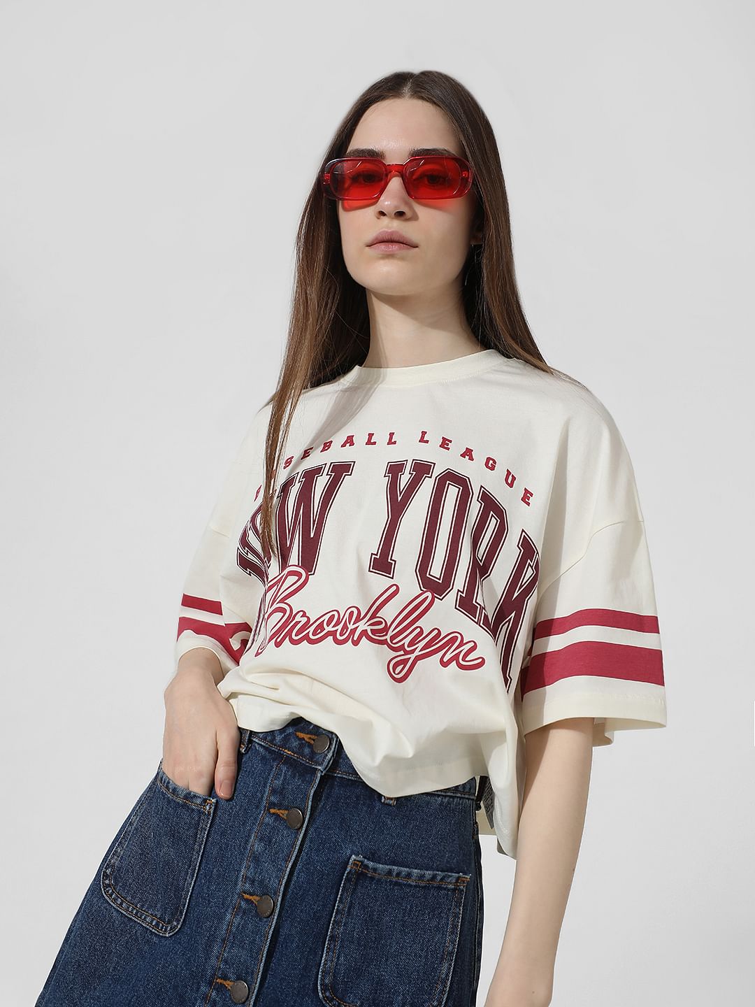 Cream Printed Oversized T-Shirt
