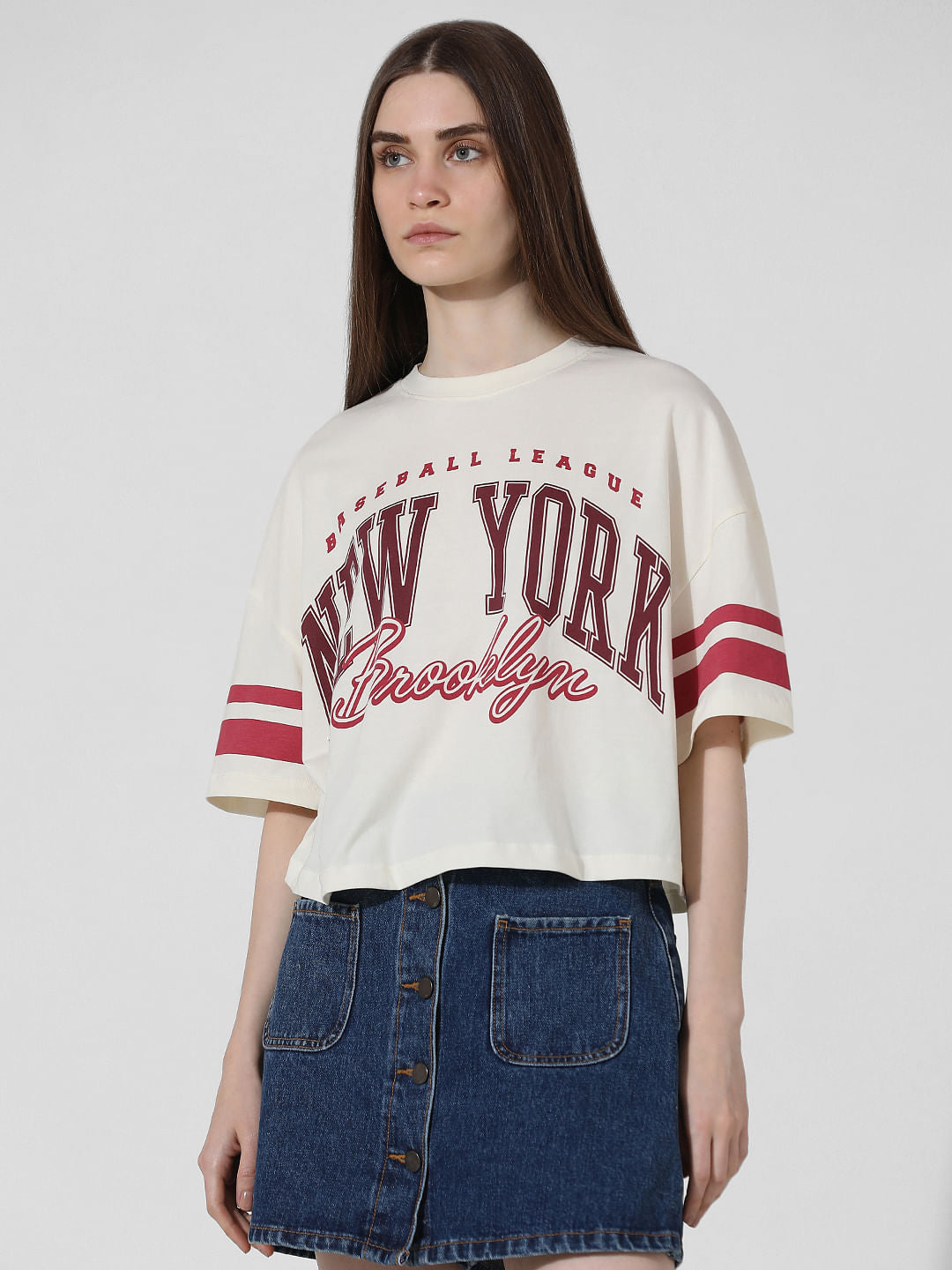 Cream Printed Oversized T-Shirt