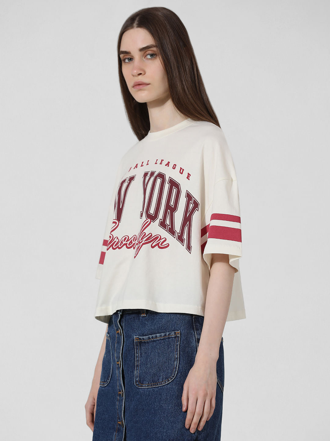 Cream Printed Oversized T-Shirt
