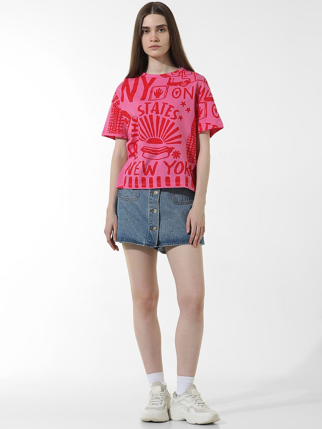 Pink Printed Boxy Fit T-Shirt