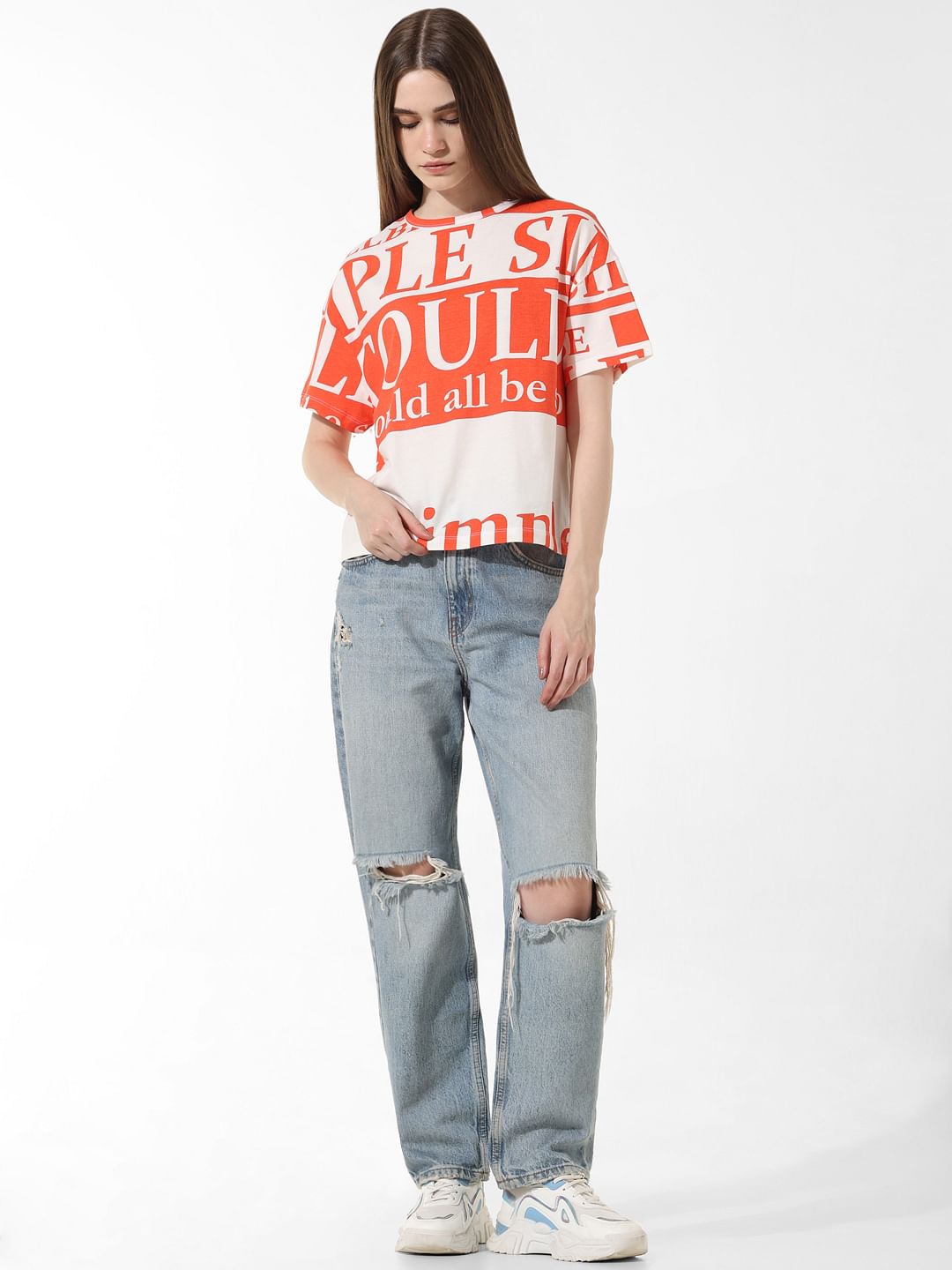 Orange Printed Boxy Fit T-Shirt