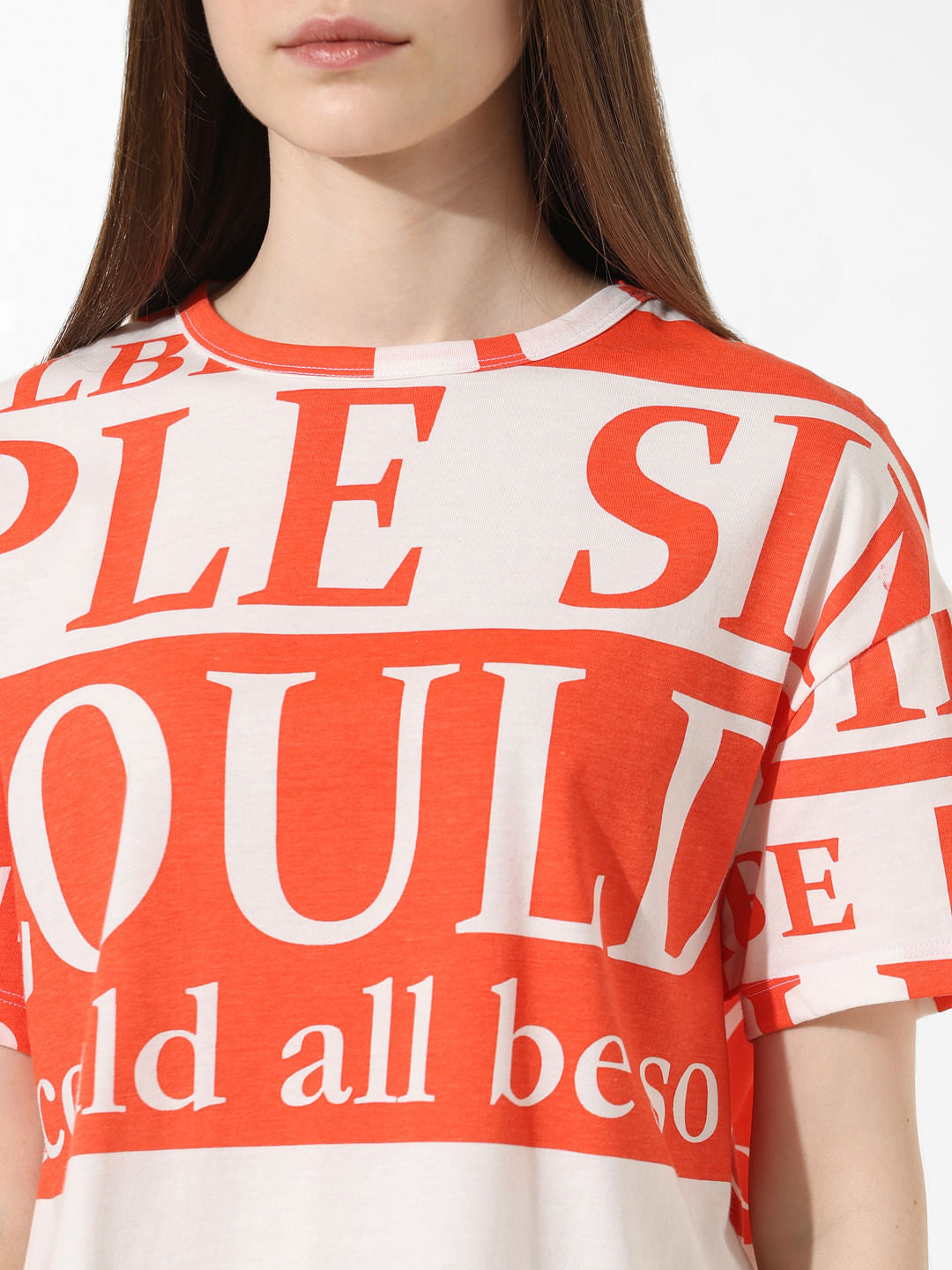 Orange Printed Boxy Fit T-Shirt