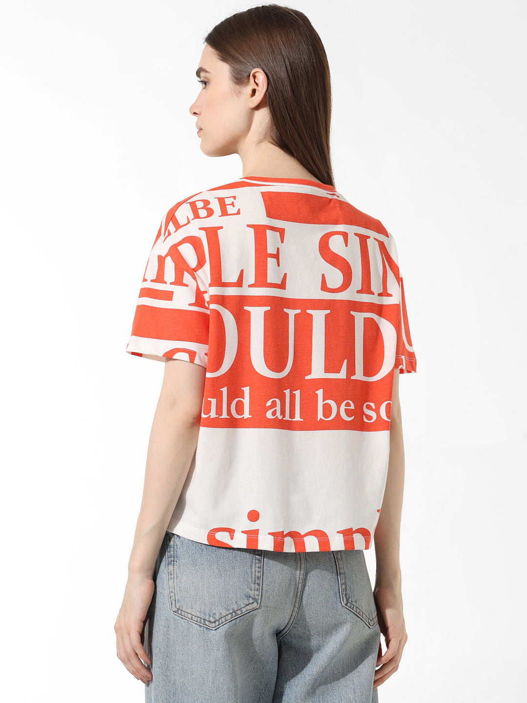 Orange Printed Boxy Fit T-Shirt