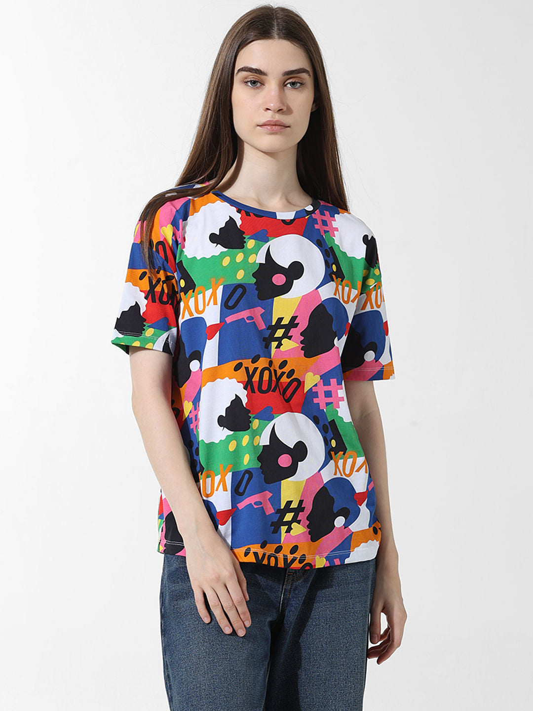 Blue Printed Oversized T-Shirt