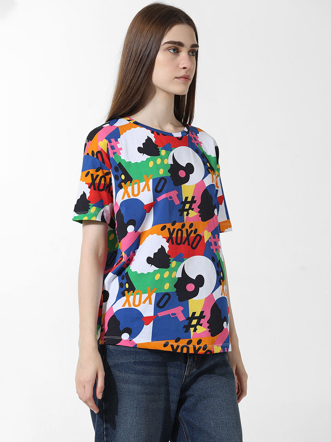 Blue Printed Oversized T-Shirt