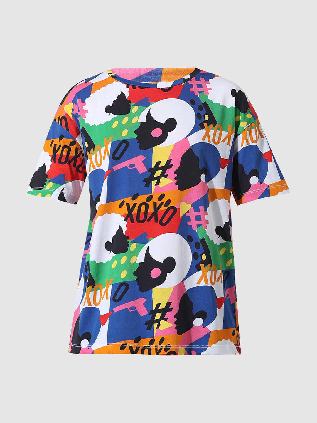 Blue Printed Oversized T-Shirt