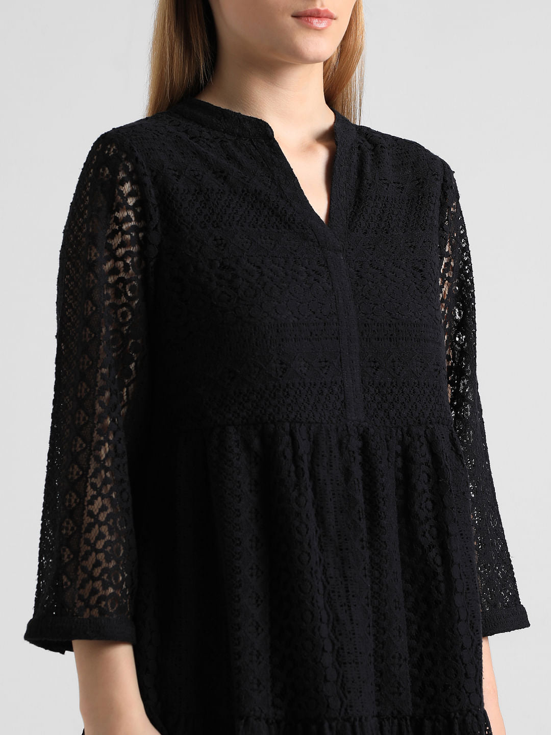 Black Lace Flared Shift Dress