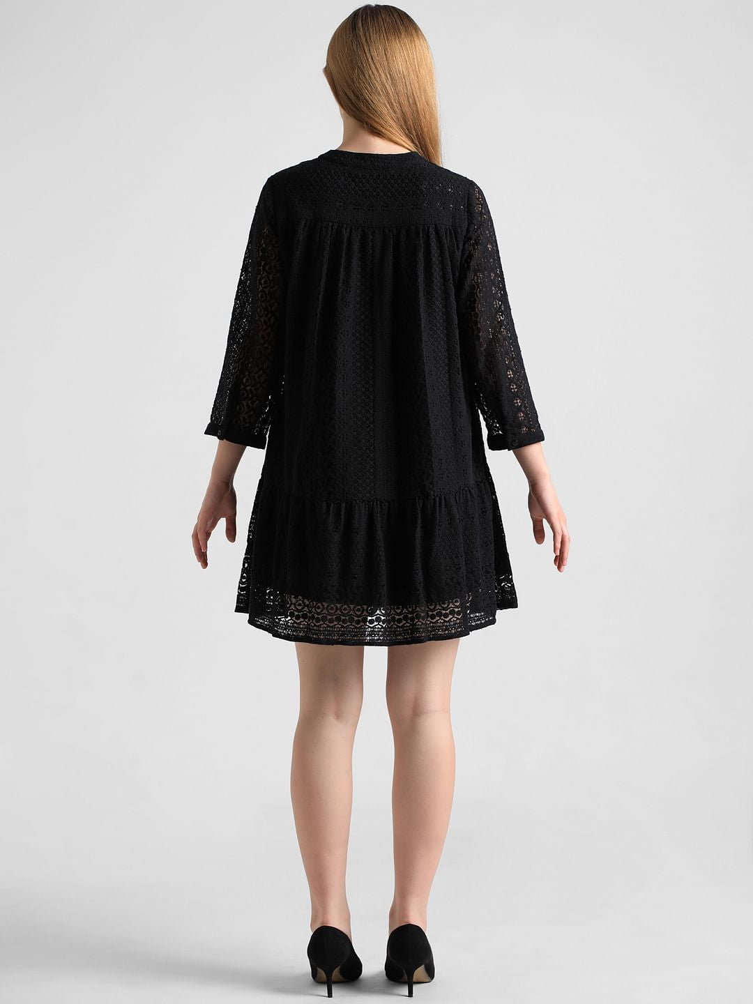 Black Lace Flared Shift Dress