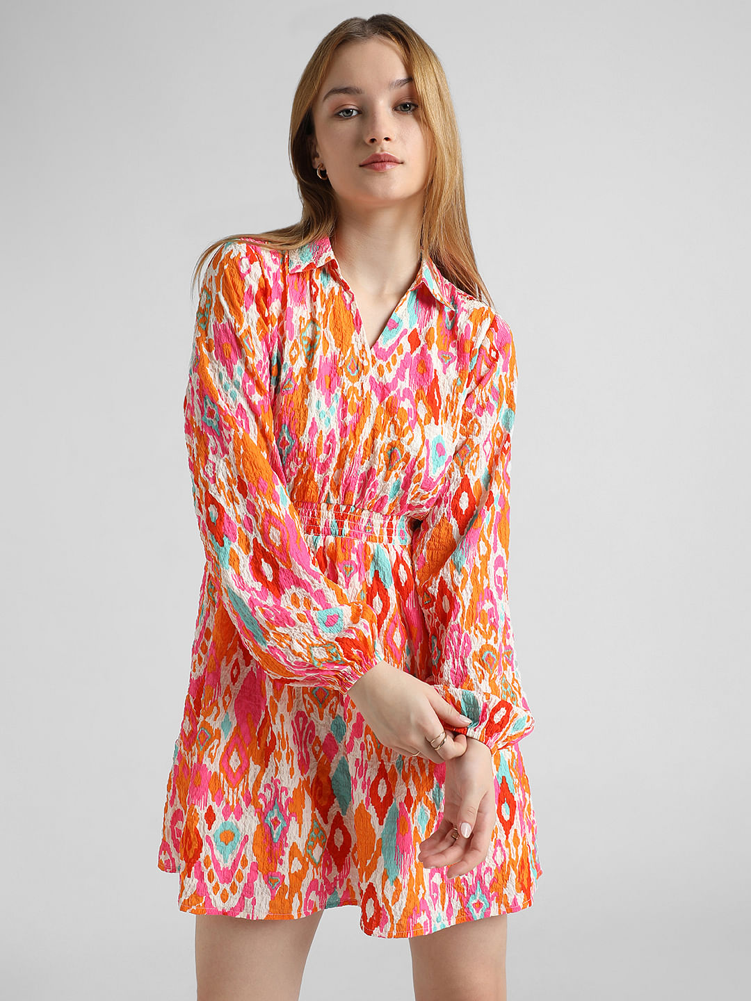 Pink Abstract Print Fit & Flare Dress