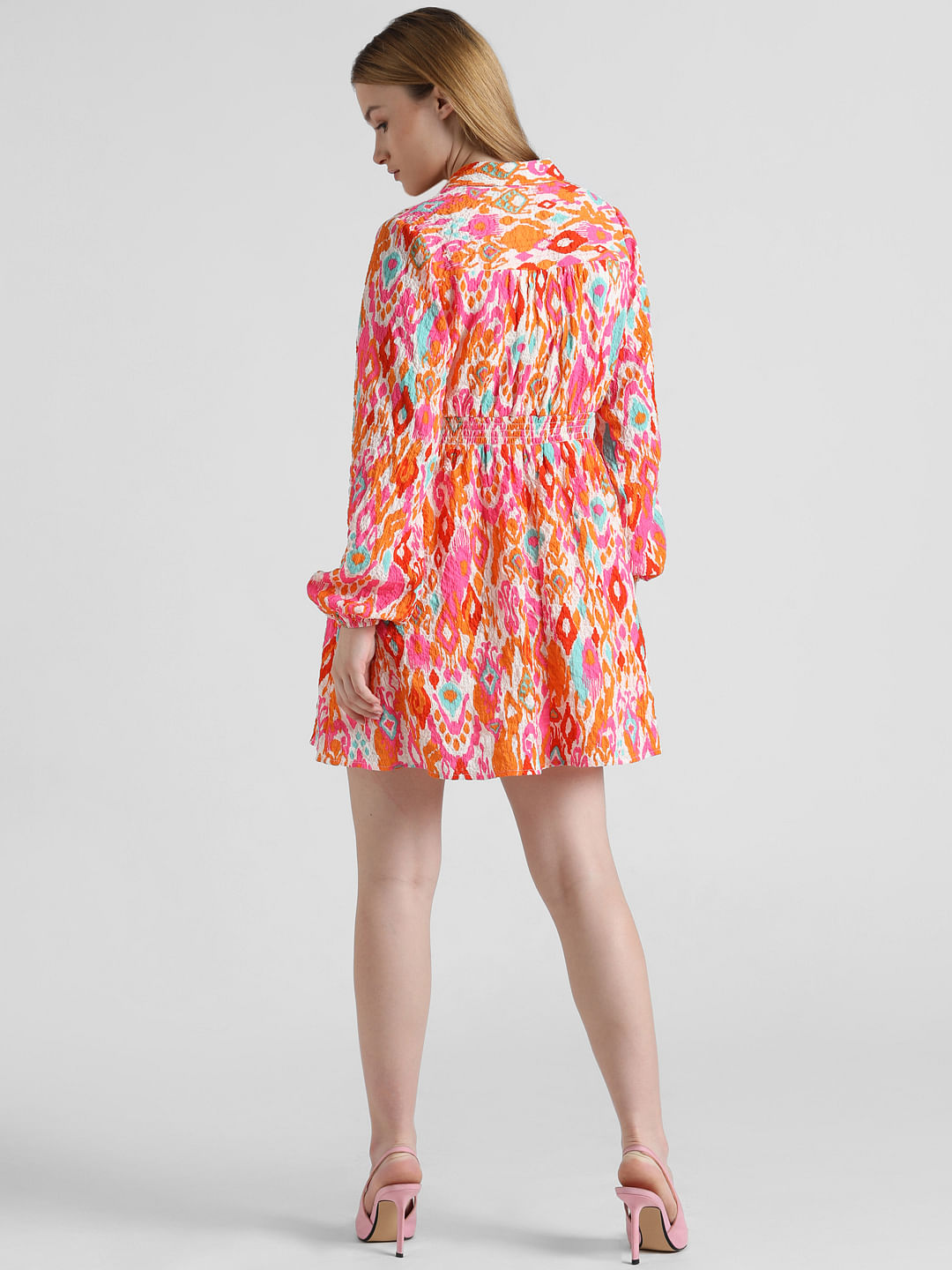 Pink Abstract Print Fit & Flare Dress