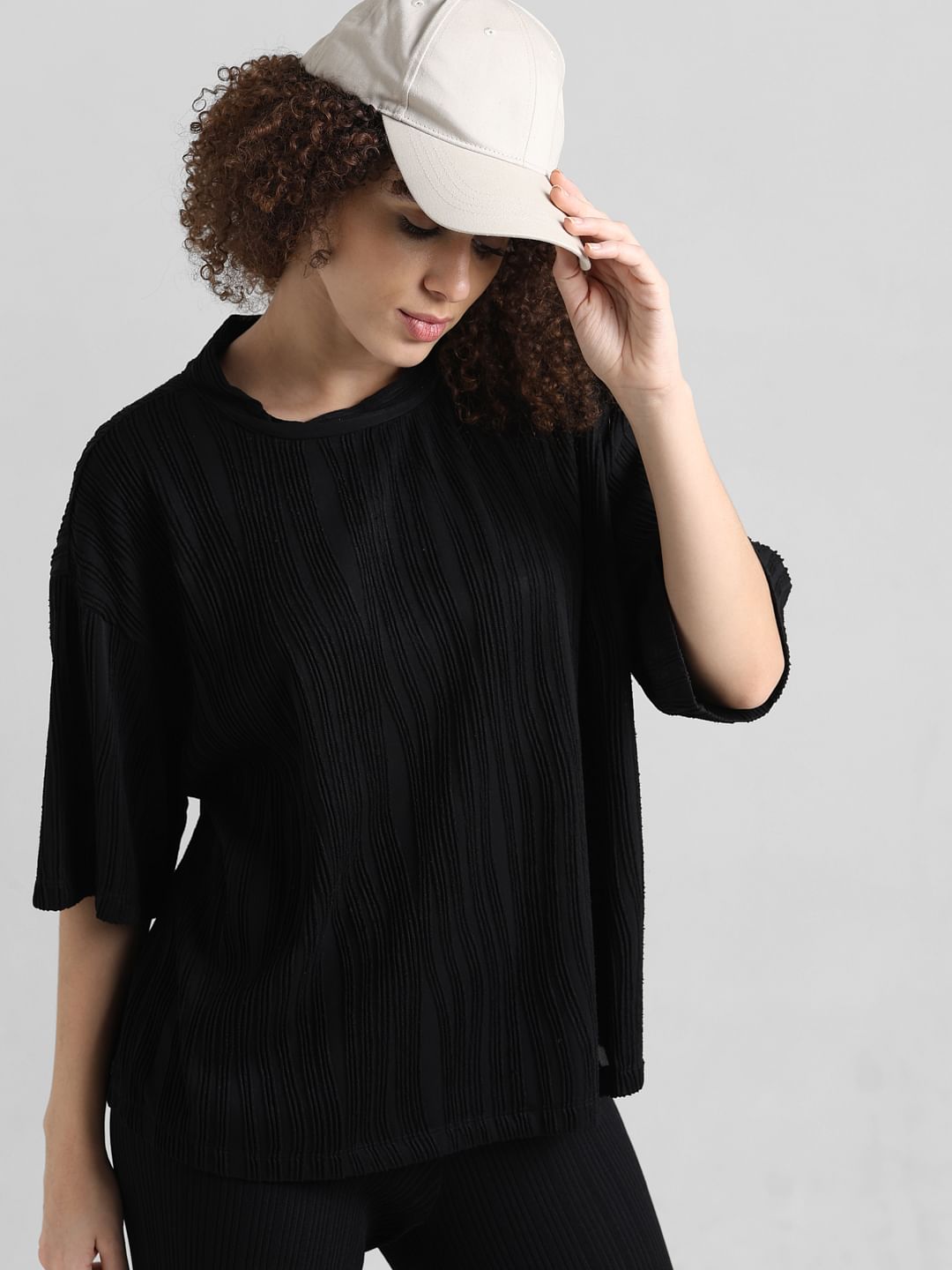Black Textured Oversized T-Shirt