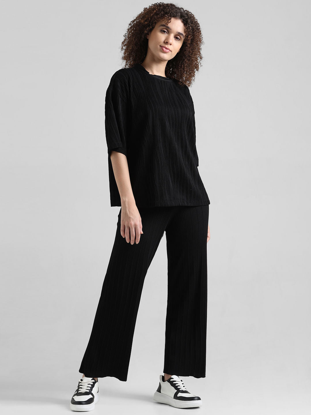Black Textured Oversized T-Shirt
