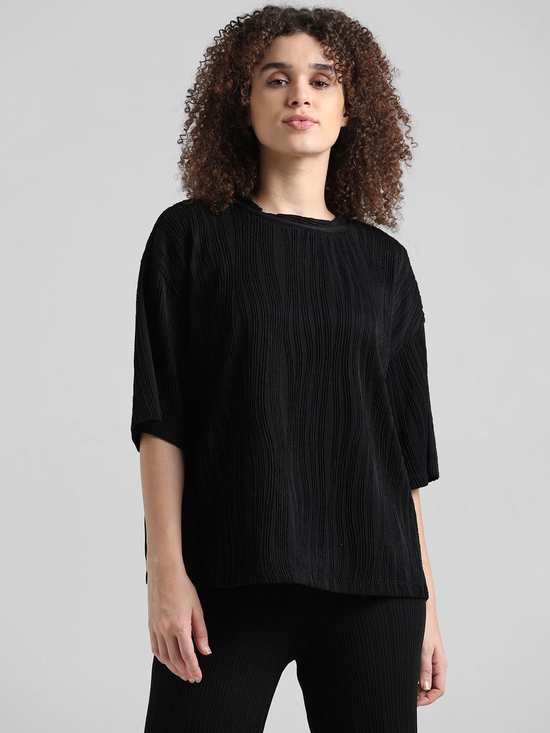 Black Textured Oversized T-Shirt