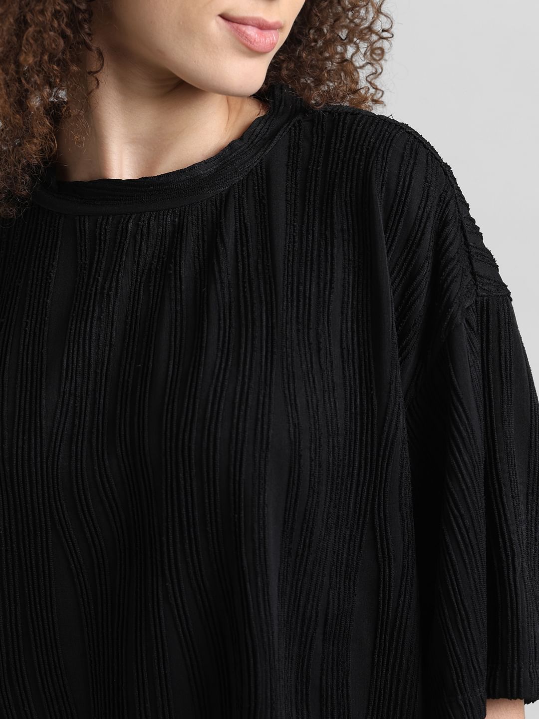 Black Textured Oversized T-Shirt