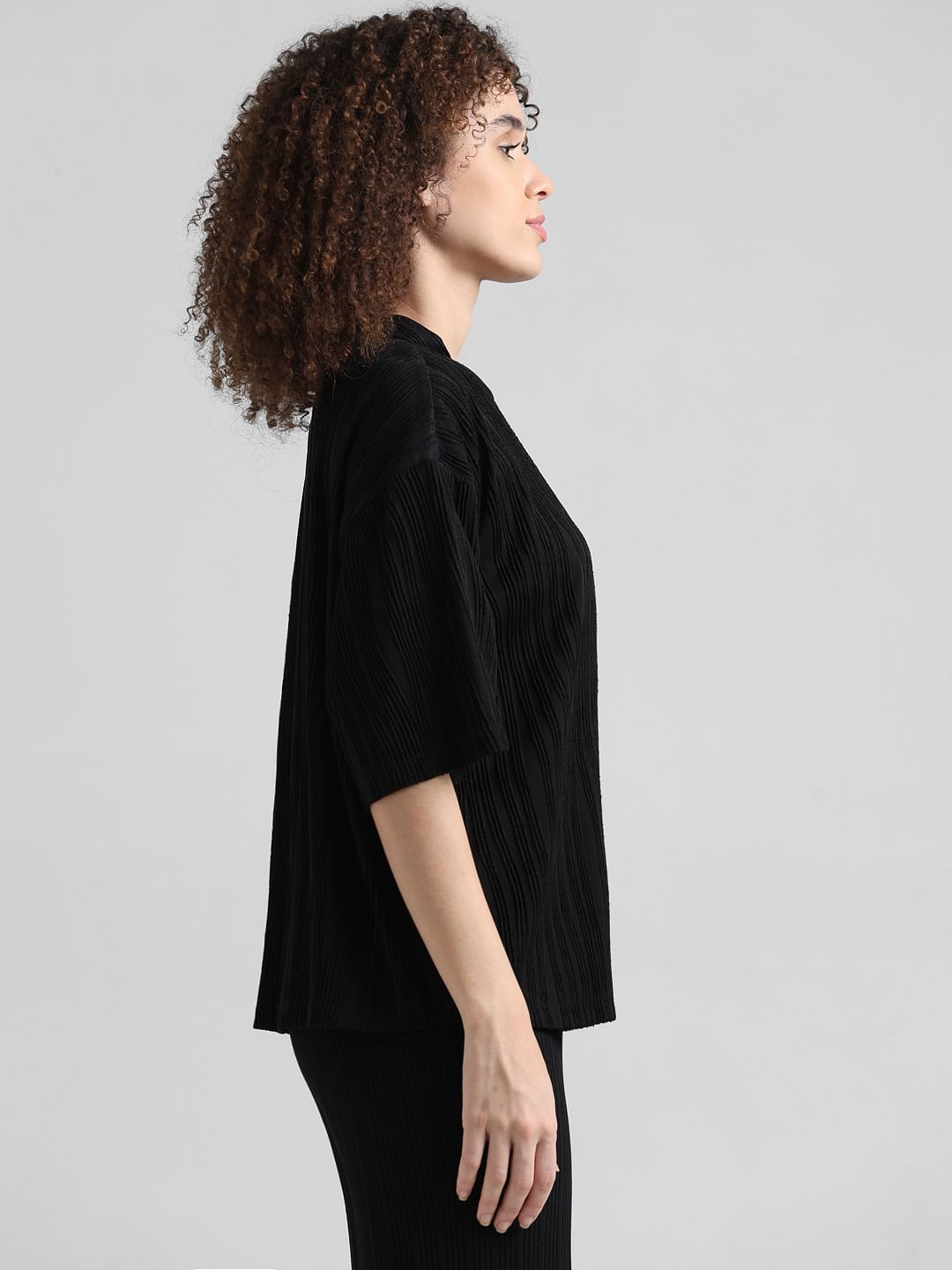 Black Textured Oversized T-Shirt