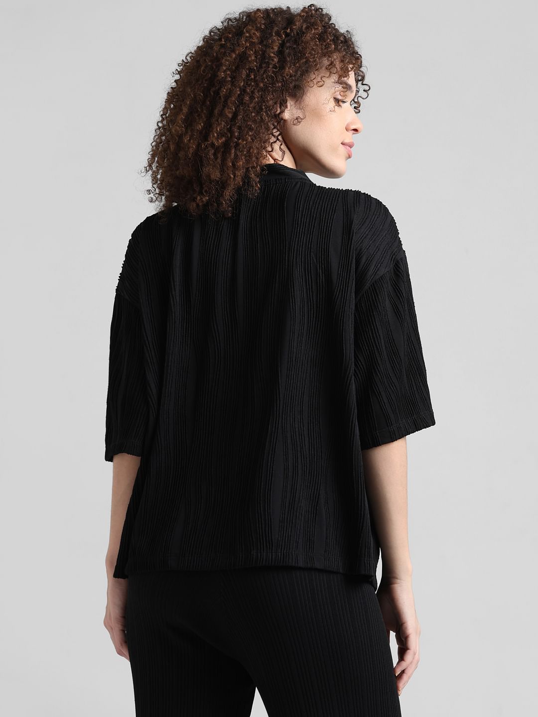 Black Textured Oversized T-Shirt