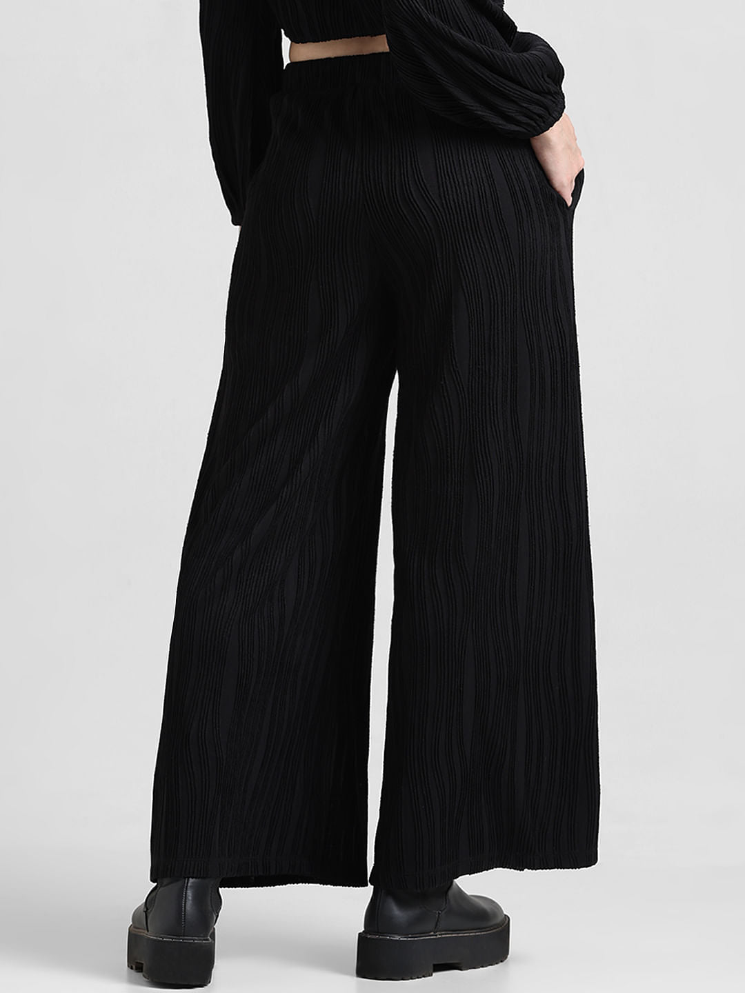 Black High Rise Pliss   Co-Ord Set Pants