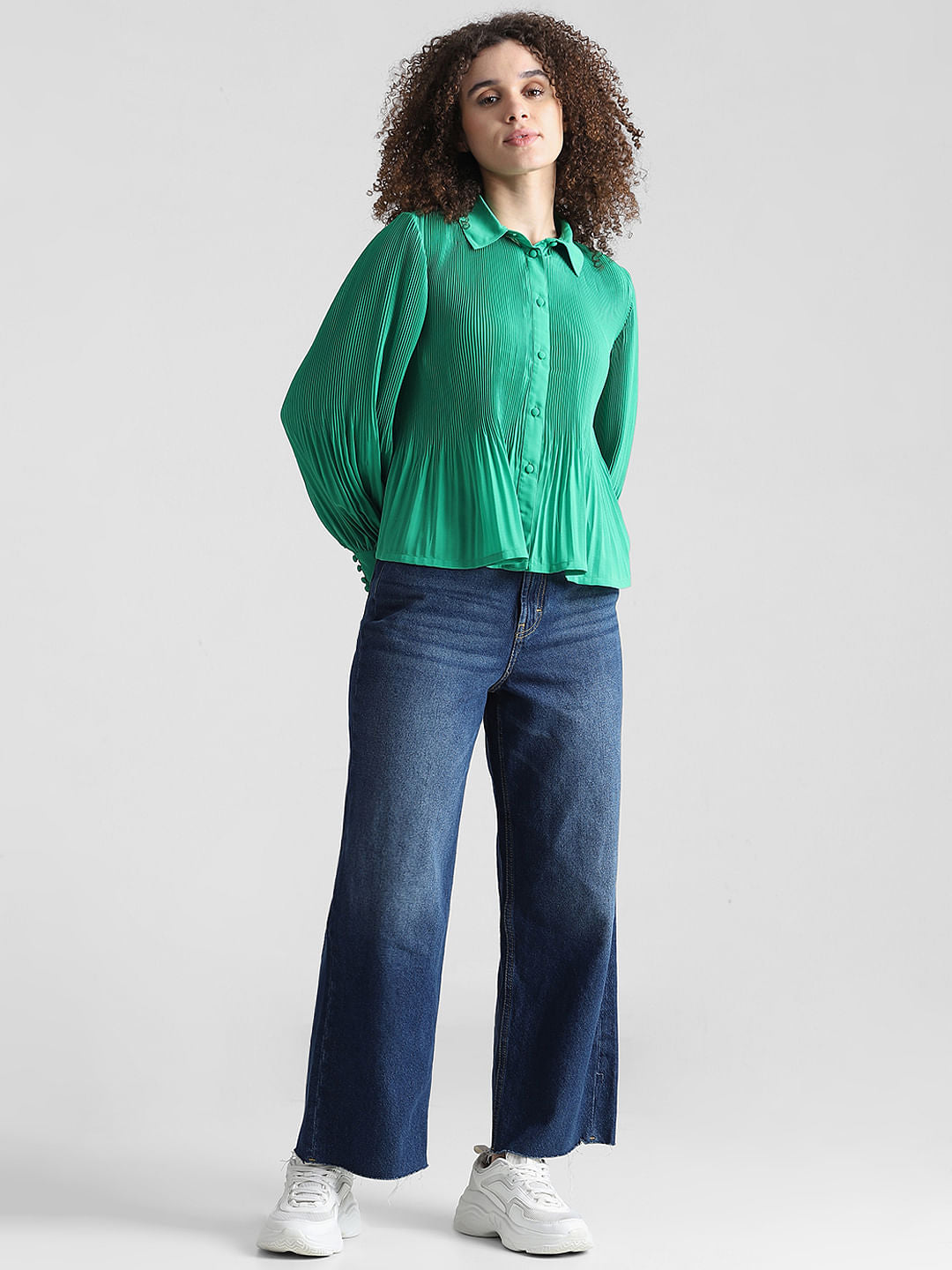 Green Pliss   Full Sleeves Shirt