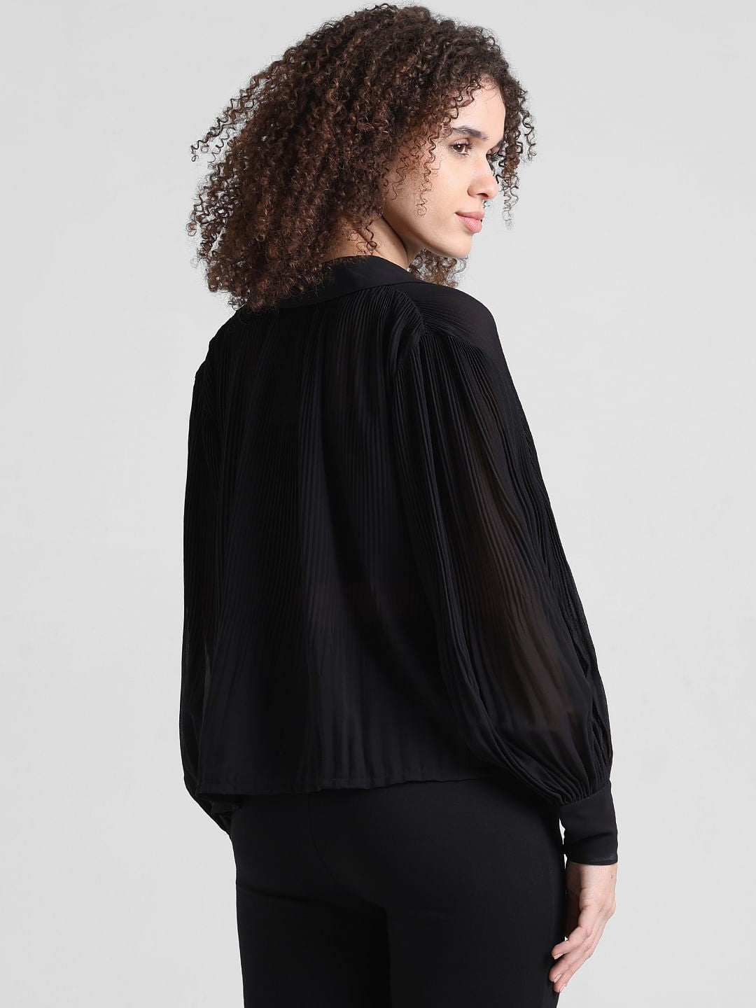 Black Pleated Cropped Shirt