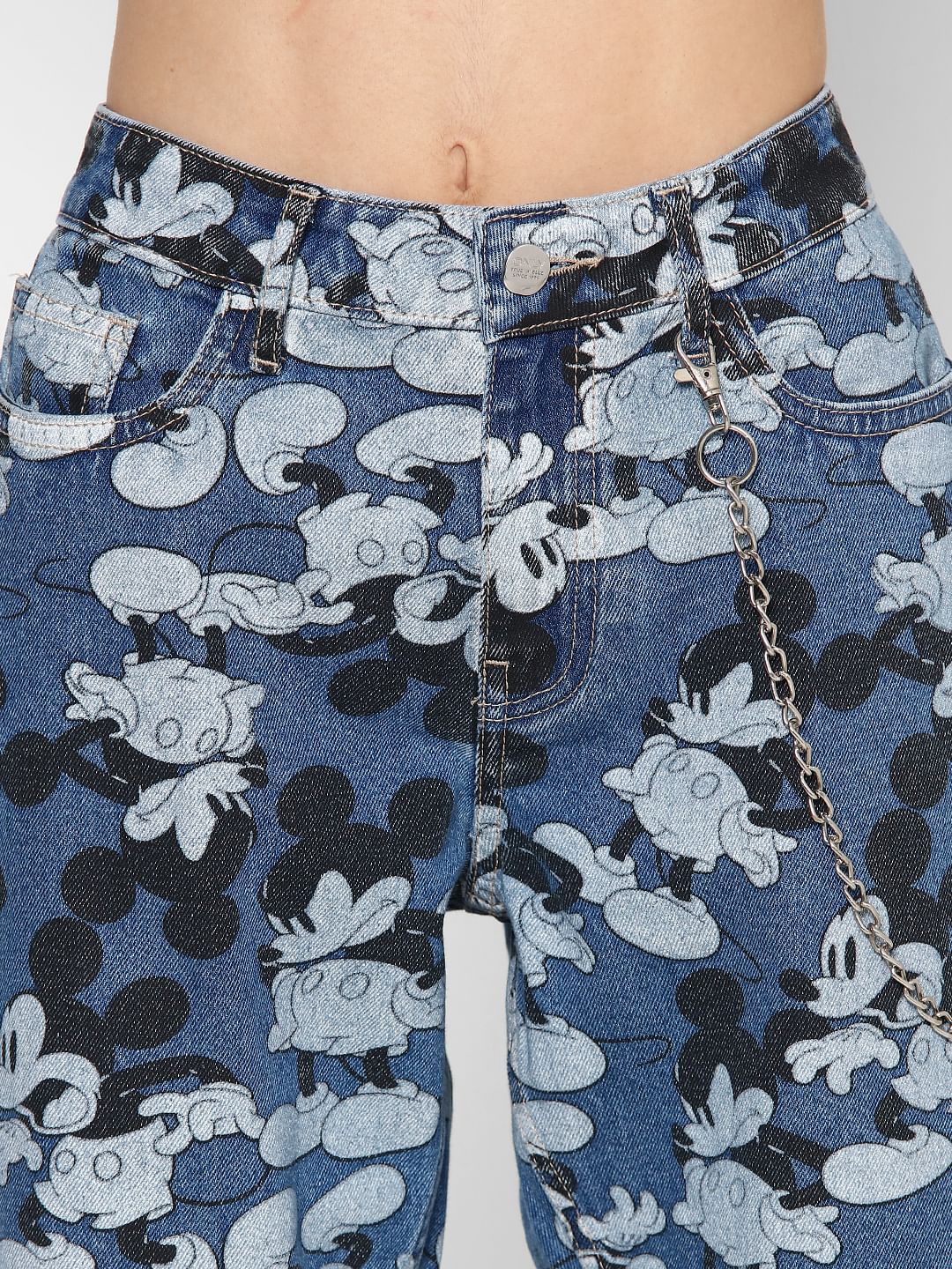 Only X Mickey Blue High Rise Graphic Print Jeans