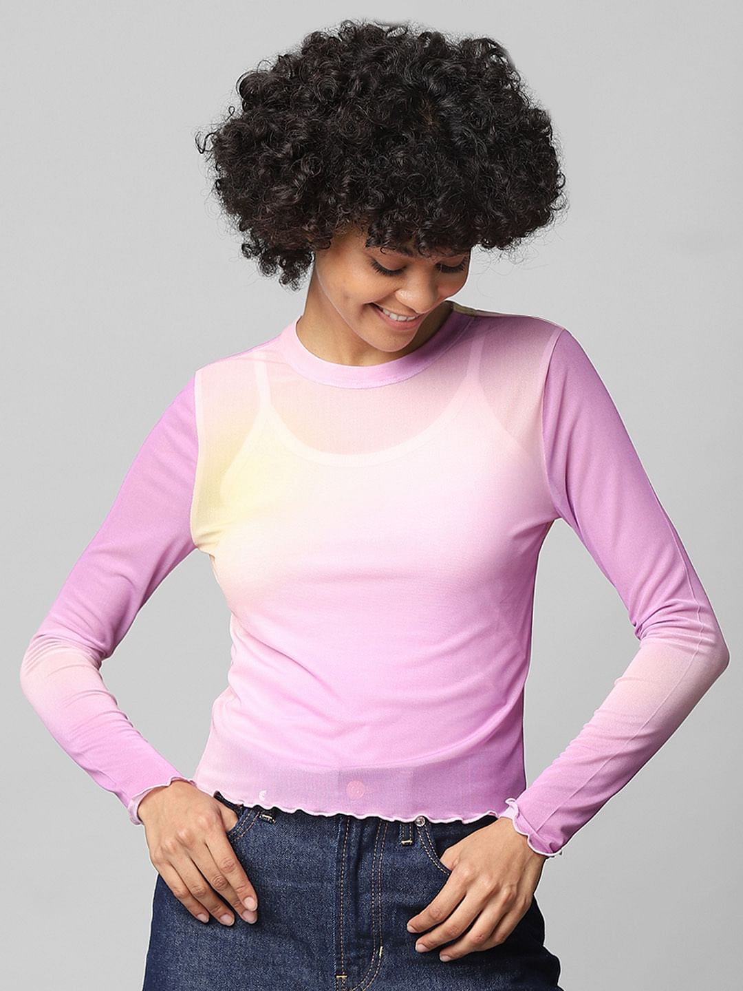 Purple Tie-Dye Mesh Top