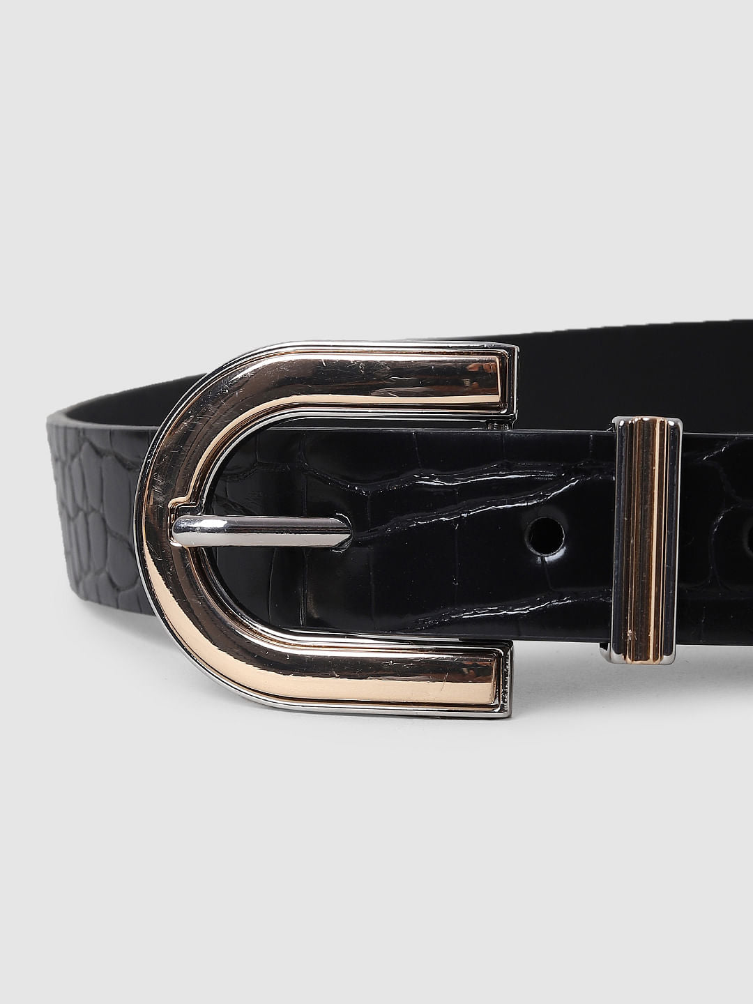 Black Croc Embossed Jeans Belt