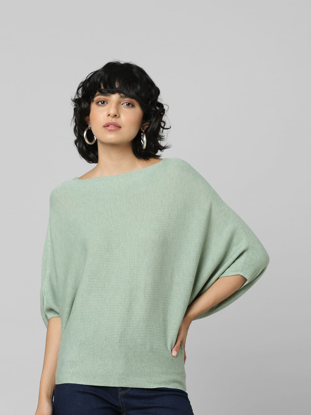 Green Bat Sleeves Pullover