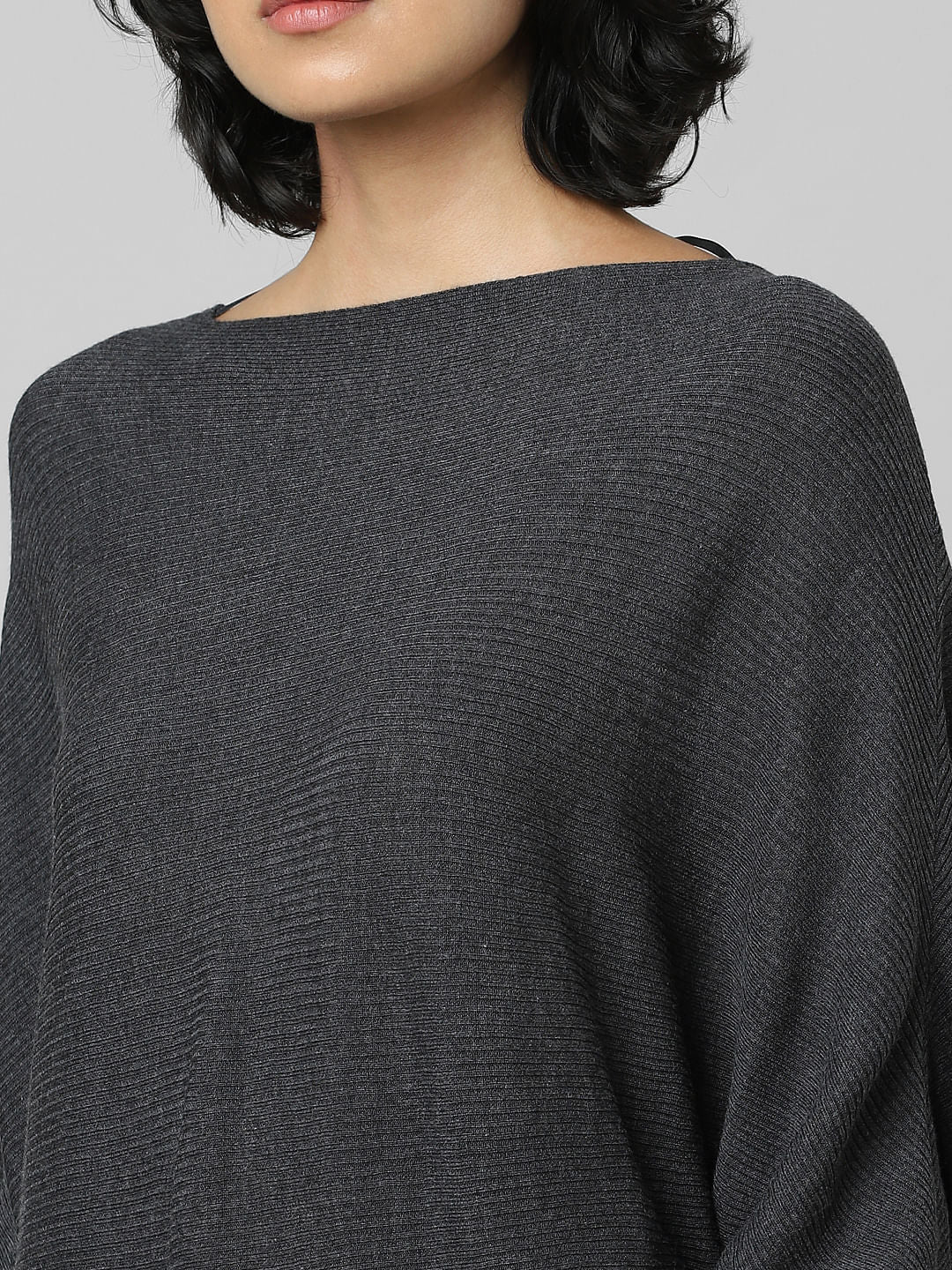 Dark Grey Bat Sleeves Pullover