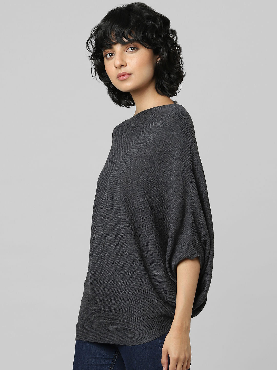 Dark Grey Bat Sleeves Pullover