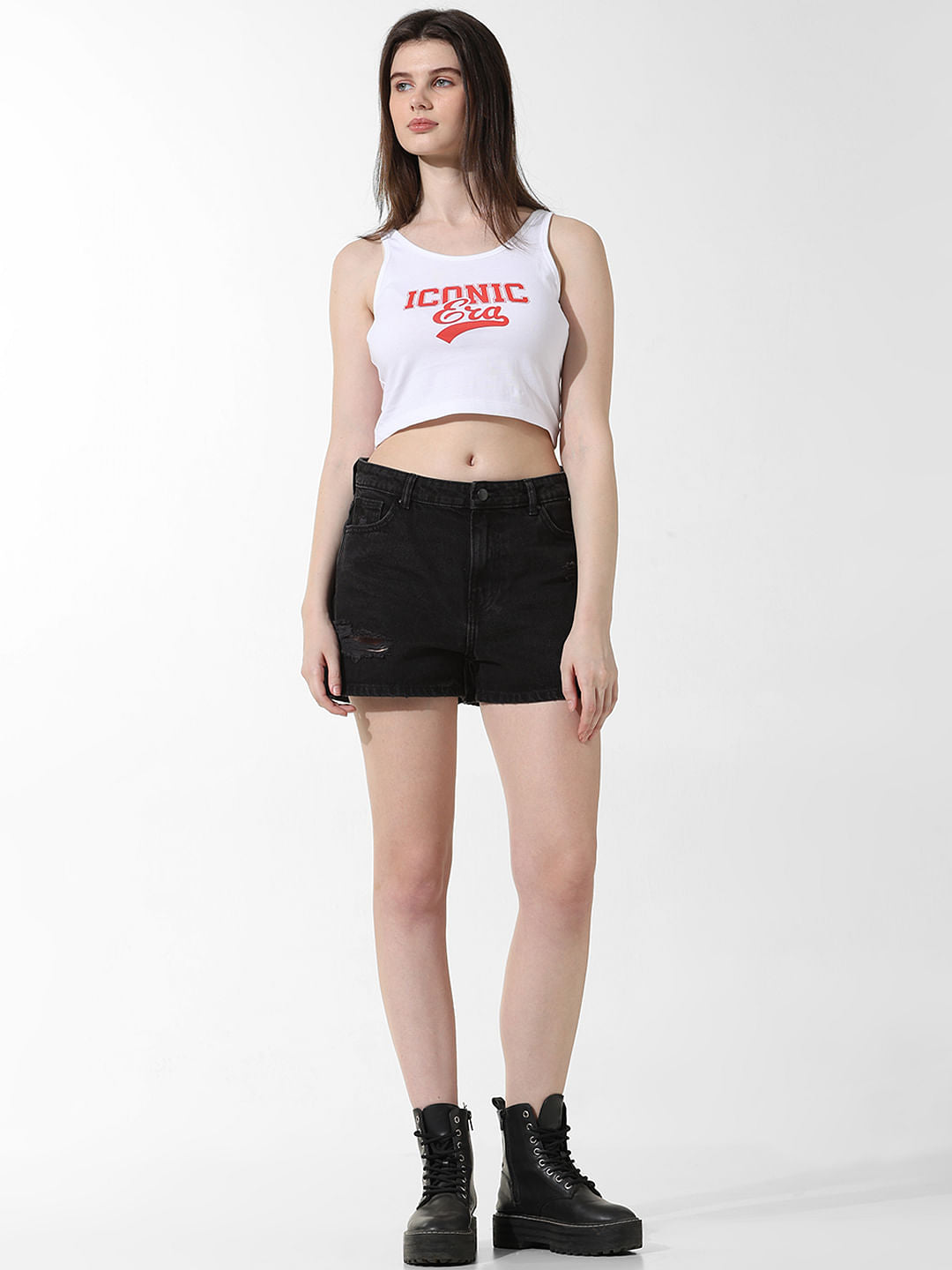 White Printed Cropped Top