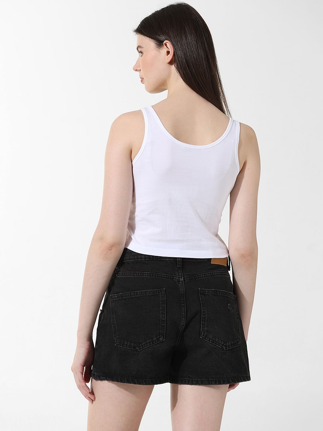 White Printed Cropped Top