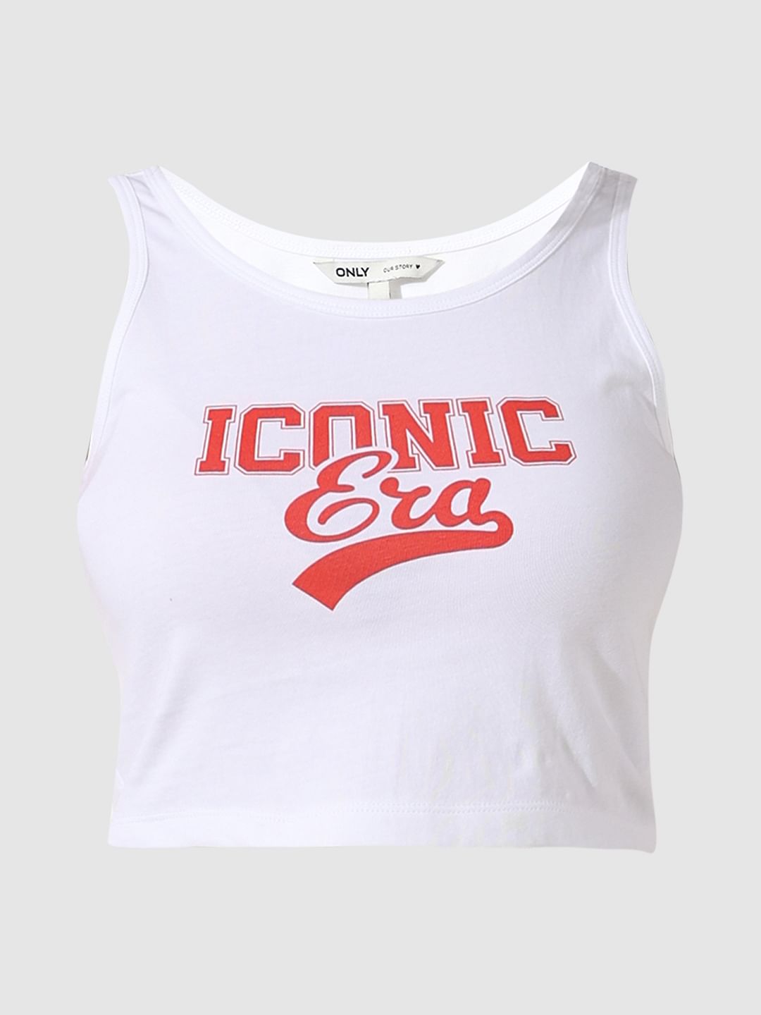 White Printed Cropped Top