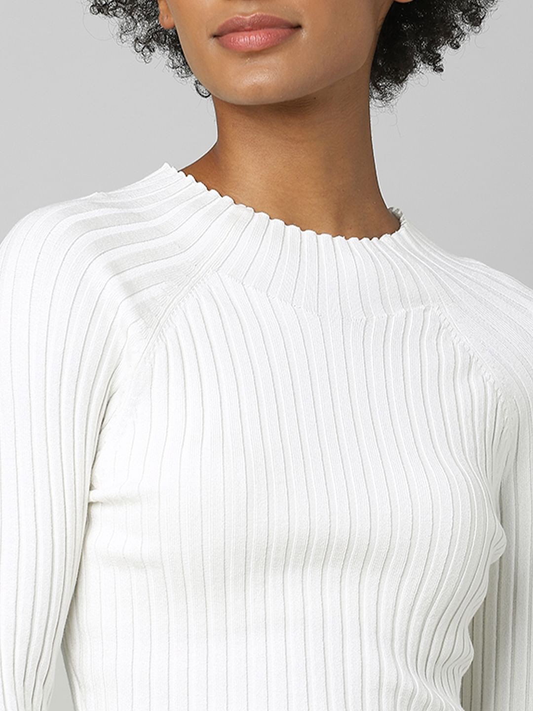 White Ribbed Cropped Pullover